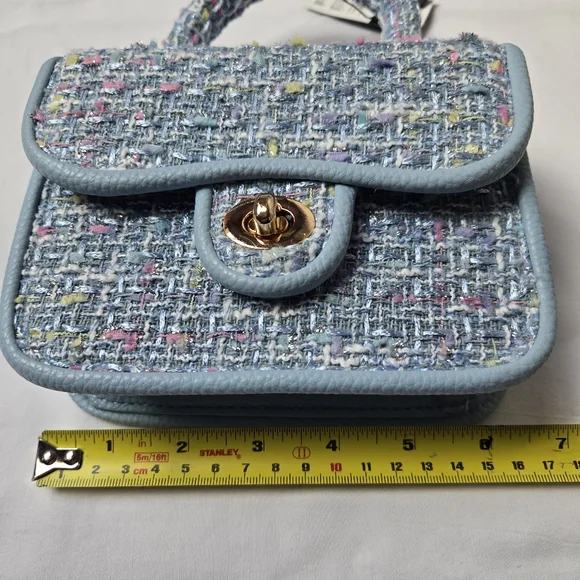 Call It Spring Tweed Mini Top Handle Bag Pastel Structured Purse Gold Turn Lock - Picture 7 of 9